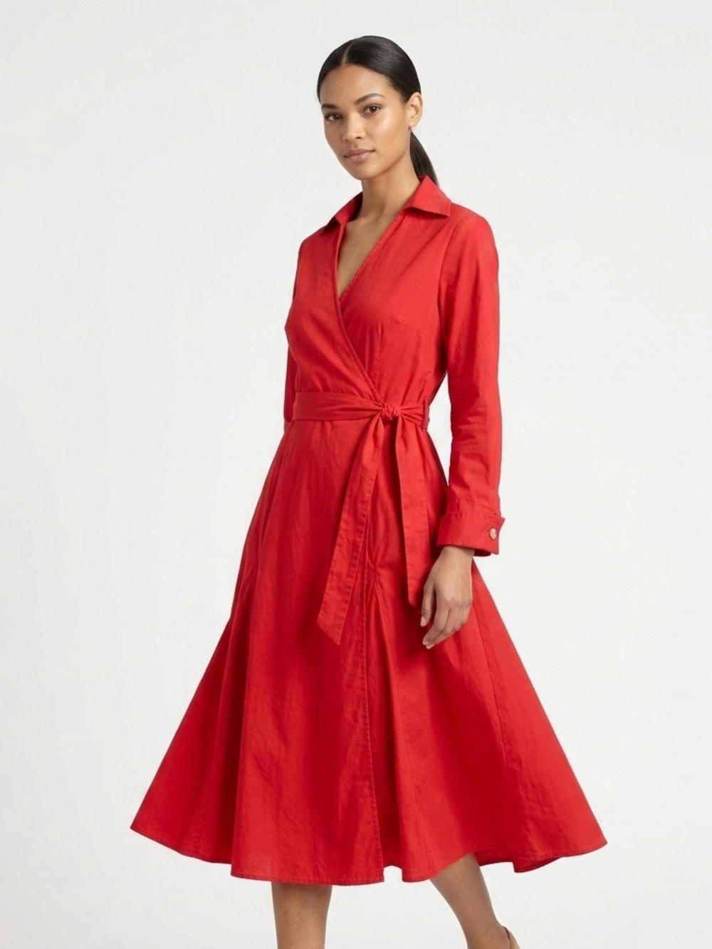 Isadora Collection 8 Red Wrap Dress Tie Waist Long Sleeve Midi